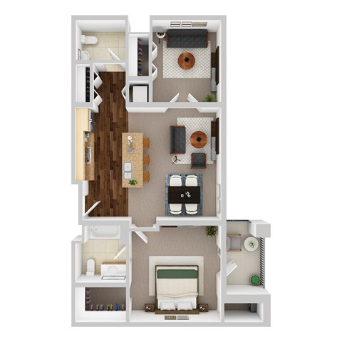 Floor plan for 2 beds, 1.5 baths, 905 sqft
